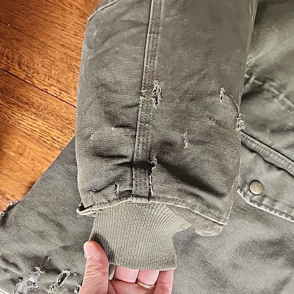Vtg Carhartt Thrashed Moss Green Field Coat Men 3XL Work Grunge Industrial Grit - Picture 5 of 16